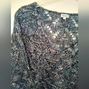 Open Knit Pointelle V Neckline Sweater